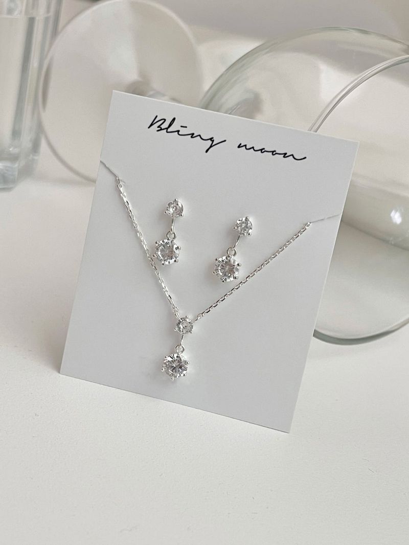 [silver 925] mini cubic earrings and necklace set