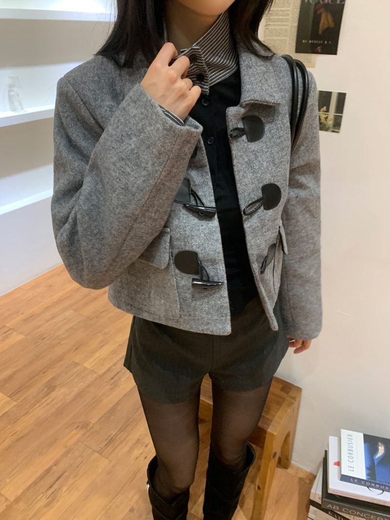British Gray Duffel Button Quilted Crop Coat