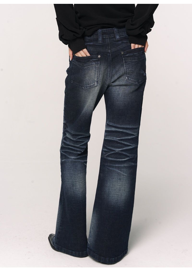 CONFUN Design sense three-dimensional cat whiskers, aged washed flared jeans style