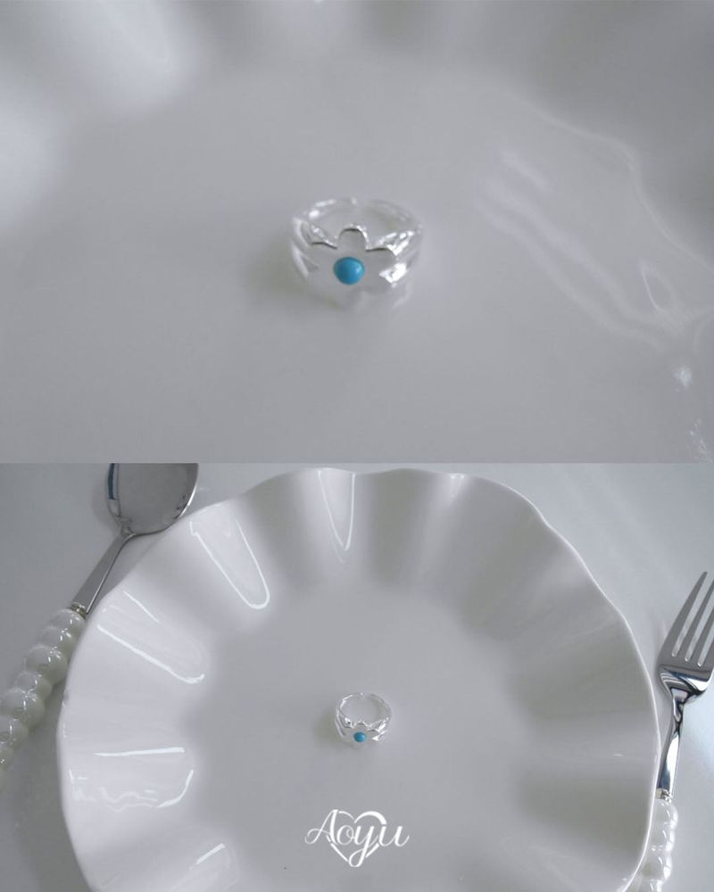 Flower Blue Silver Ring