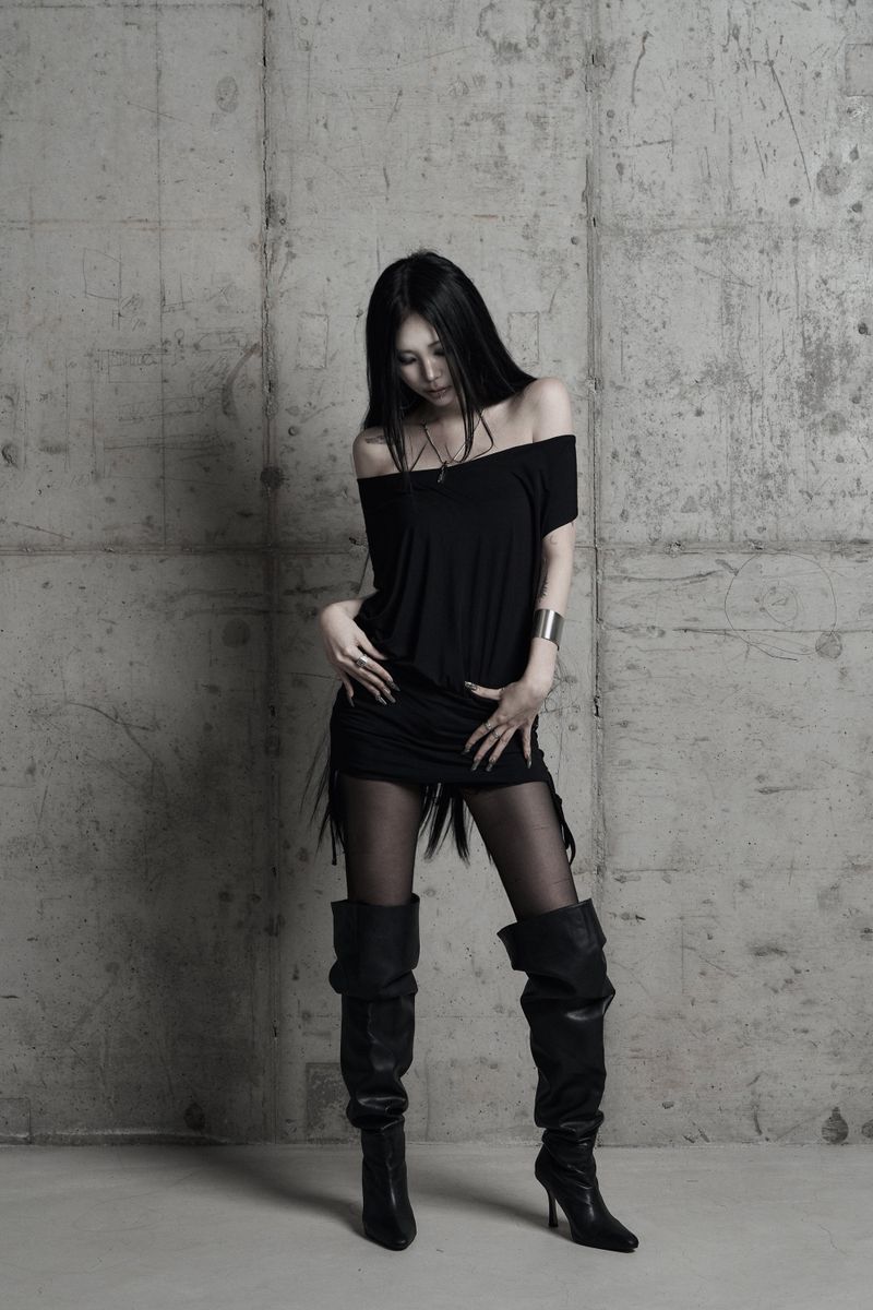 [label] cowl-neck side lace-up one-piece BLACK