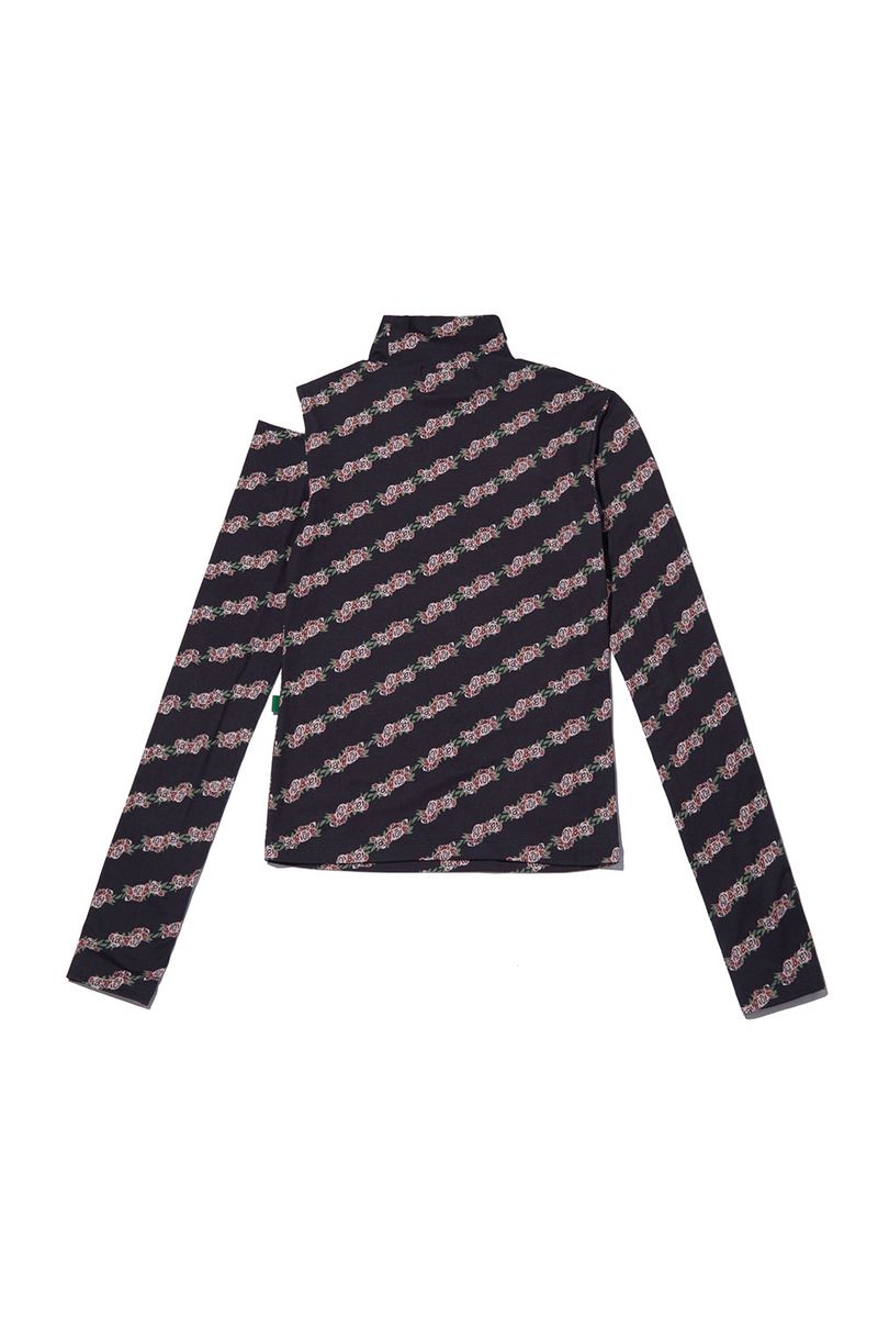Flower Pattern Turtleneck_Black