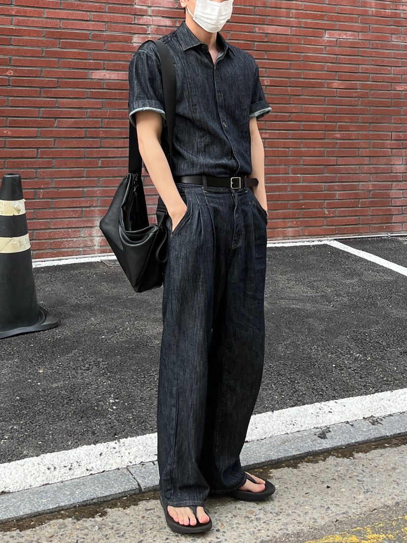 Mei linen indigo half shirts