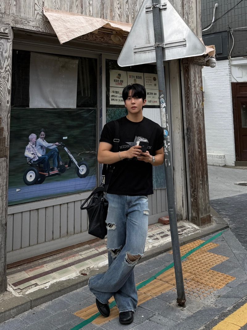 Vintage slab wide snap denim pants