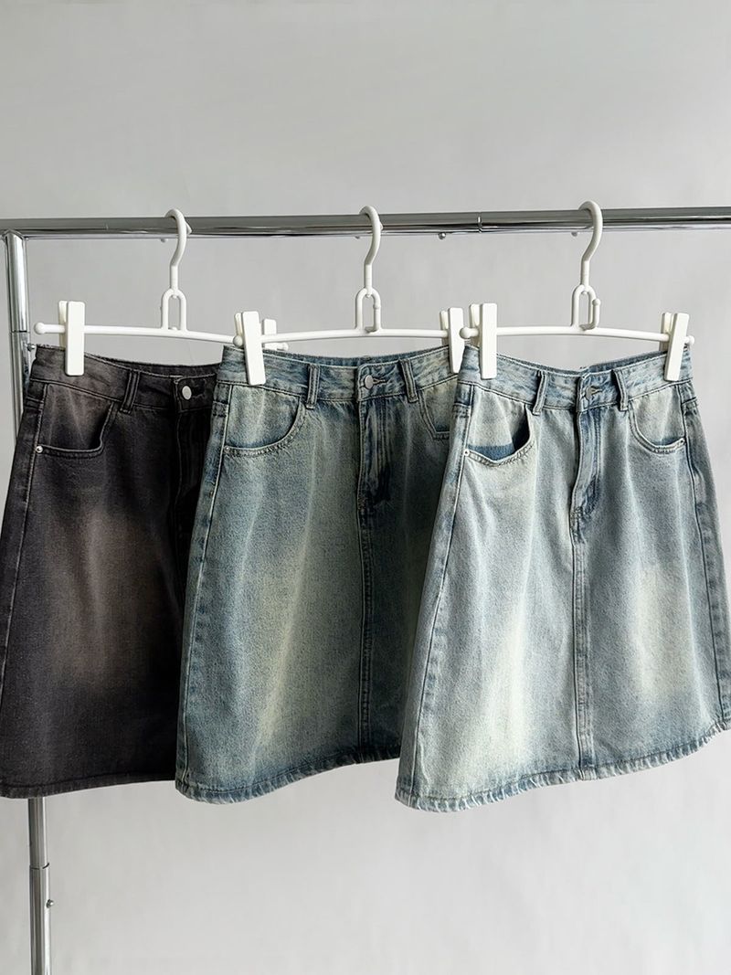 multi-wash midi denim skirt