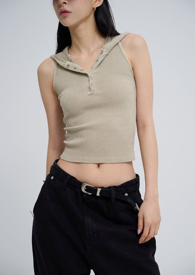 Julie Pig Ribbed Snap Hood Sleeveless