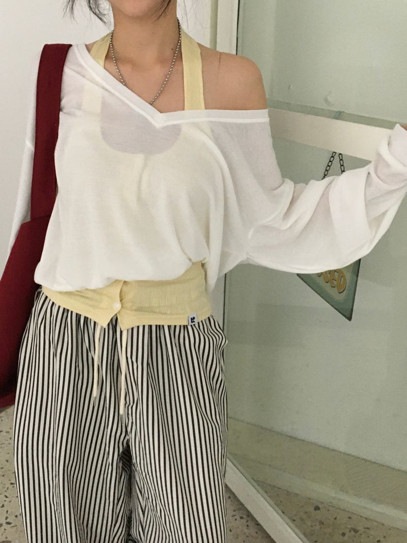 Seersucker striped wide pants (2c)