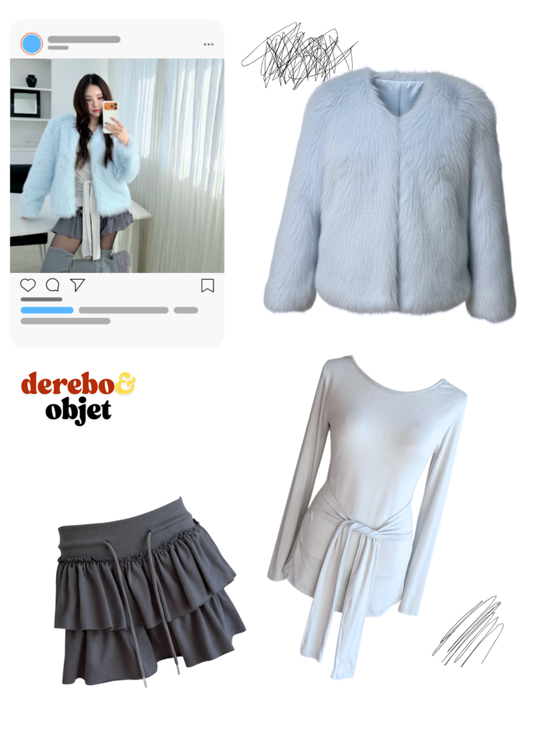 Sky Cloud No Collar Fur Jacket