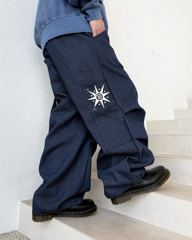 Wide-printed Carpenter Denim Balloon Pants