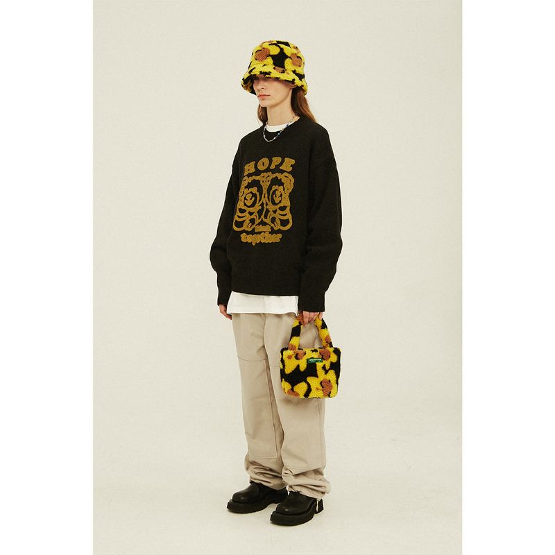 Flower Bear Fluffy Bucket Hat_Black