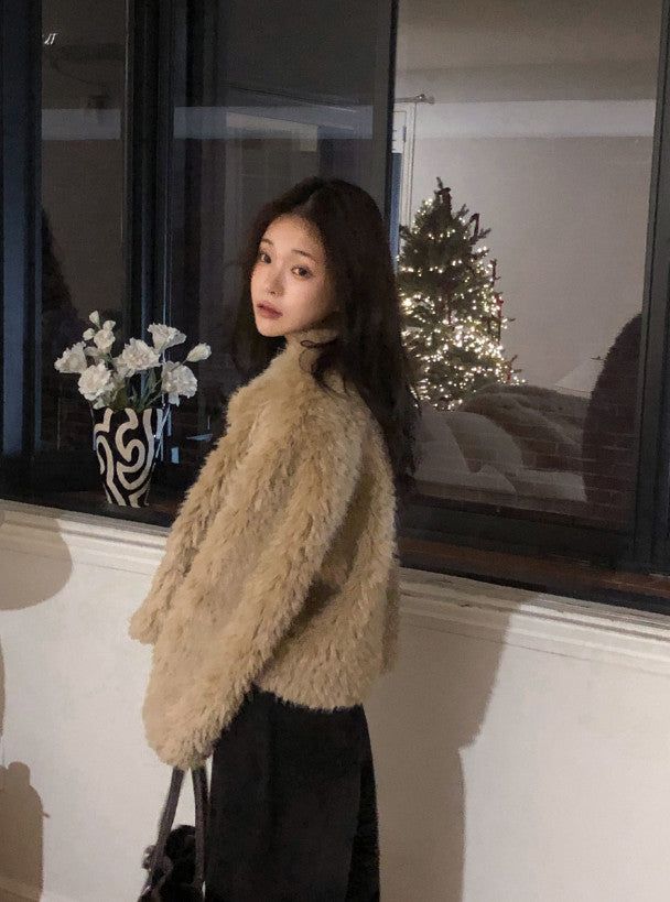 #Wish Collar Crop Fur Jacket (4color)