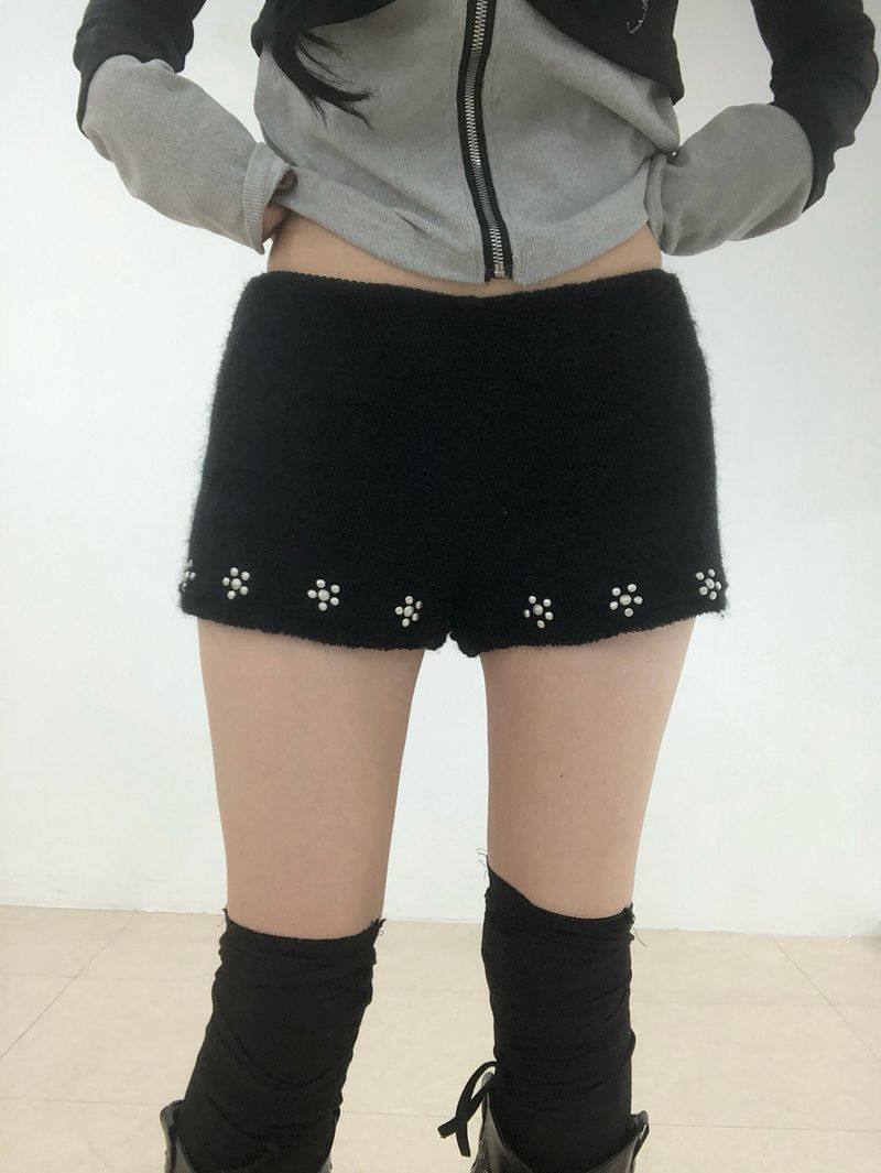 Fuzzy Snow Stud Mini Shorts