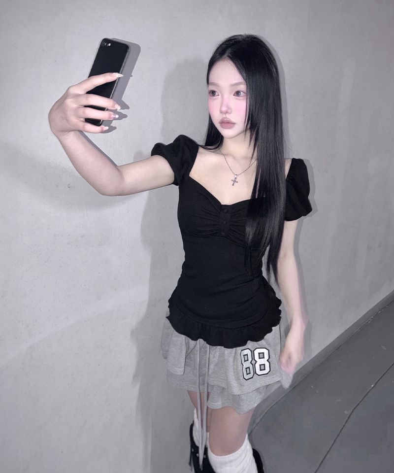 ribbon puff top (3colors)