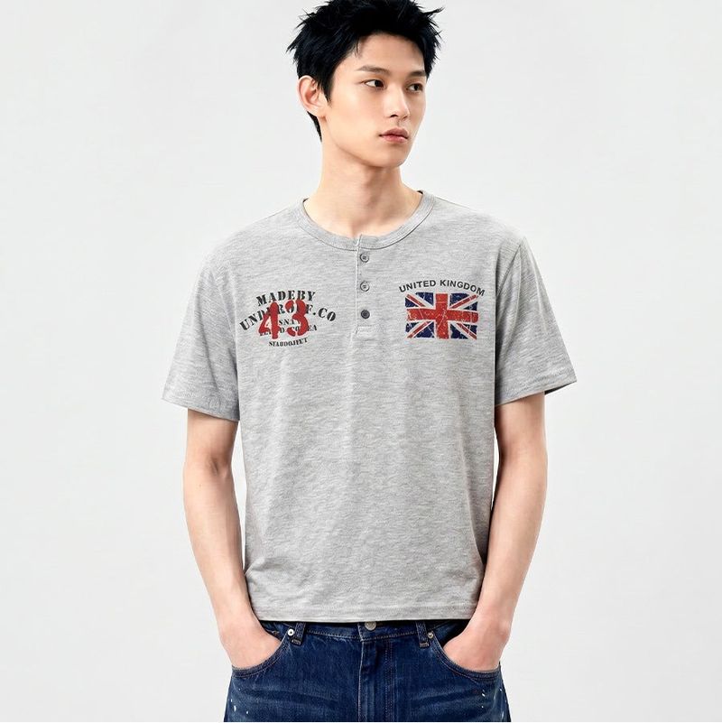 UNDEROFF（アンダーオフ）の「Slub Henley-Neck Cropped T-Shirt Union Jack Melange（Tops）」