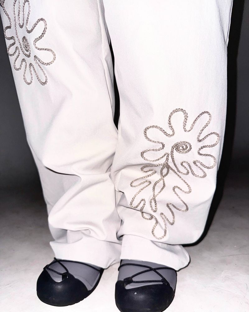(2color) Cord Flower Embroidery Pants