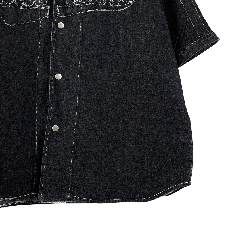 Baseball denim short-sleeved shirt