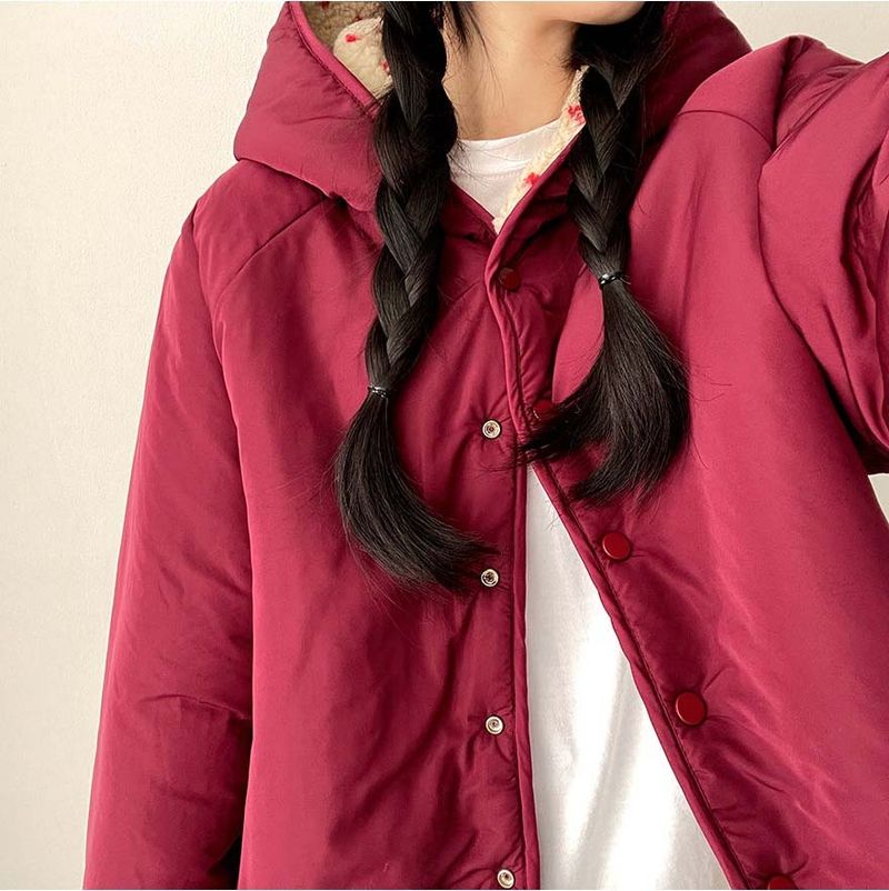 [Double-sided/Reversible*] PN Heart Pattern Fleece Hooded Jumper