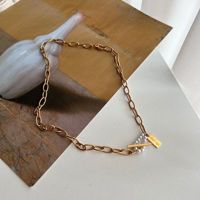 jum Pearl Guest Look Toggle Bar Bold Short Chain Necklace