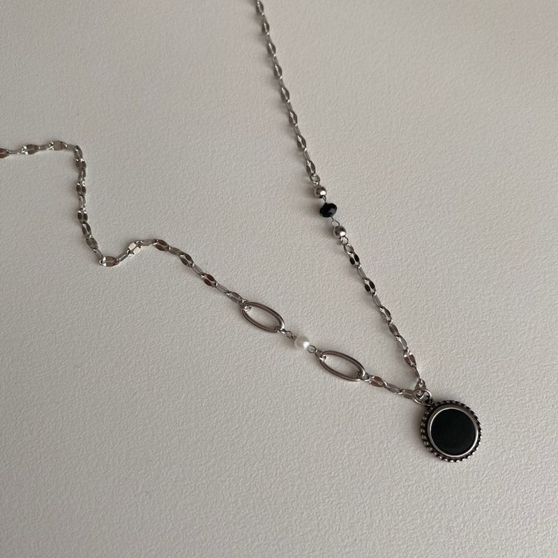 bjj Double-sided mother-of-pearl onyx Coin Beads Necklace