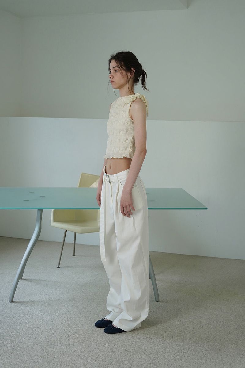 Linen belted pants_ivory