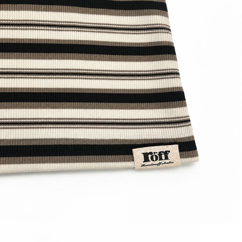 STRIPE OFF-SHOULDER TOP [BROWN]