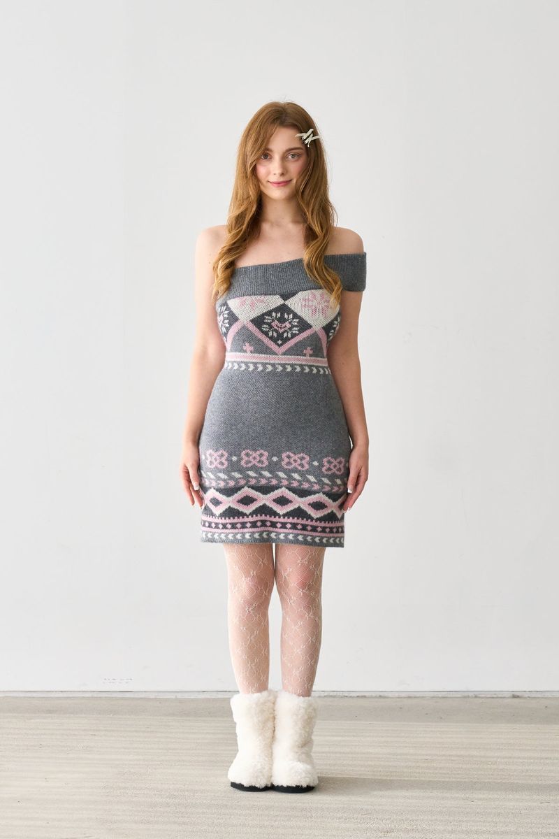  PAIR ISLE OFF SHOULDER KNIT DRESS