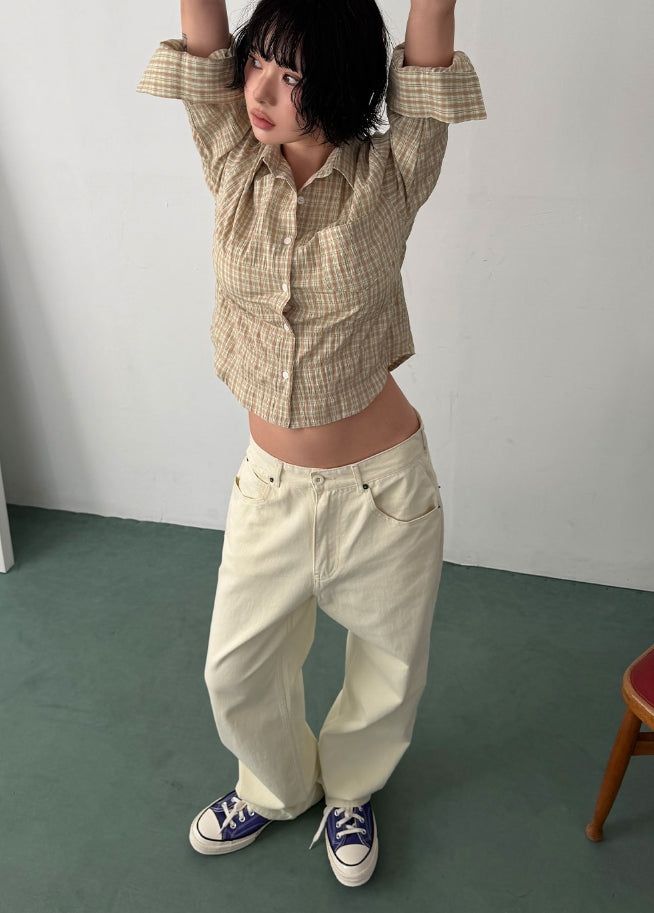 NATURAL CHECK 3/4 SHIRT
