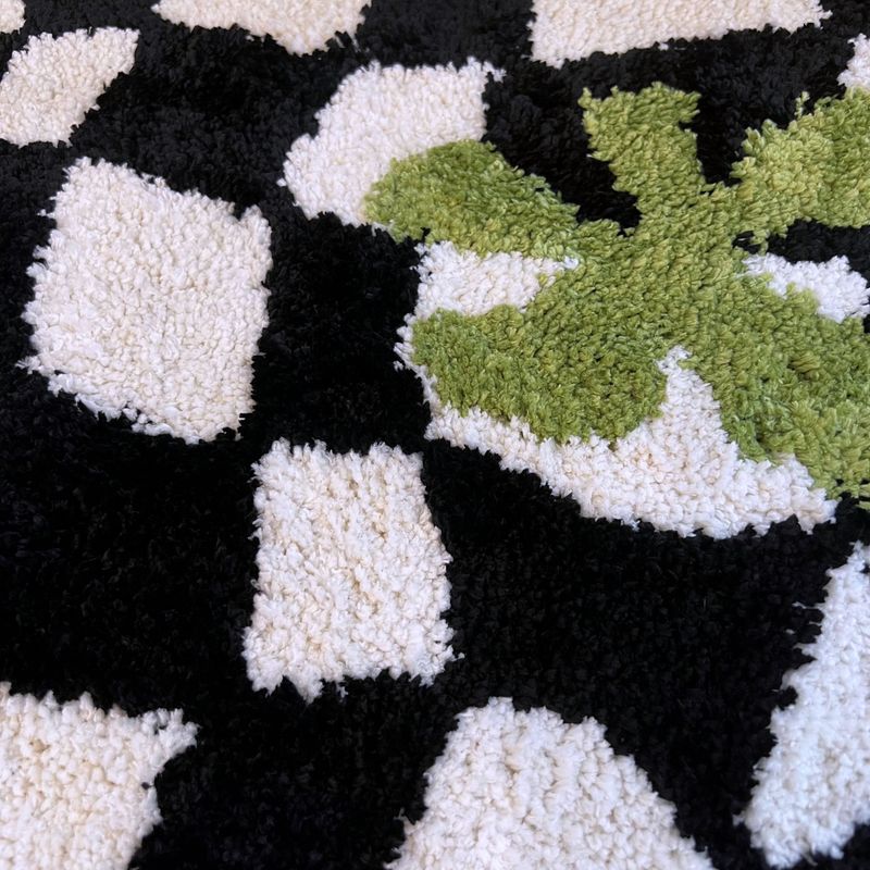 Green flower wave checkerboard tufting rug
