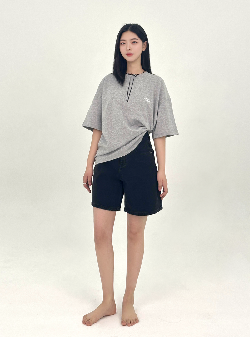 3RD REORDER HIP POCKET EMBROIDERY BLACK DENIM SHORTS LONG VERSION code 25106