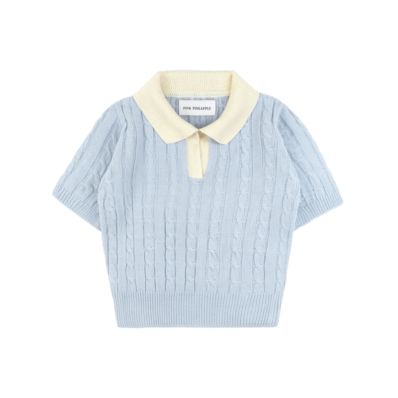 PINK PINEAPPLE（ピンクパイナップル）の「PREPPY COLLAR HALF KNIT（Tops）」