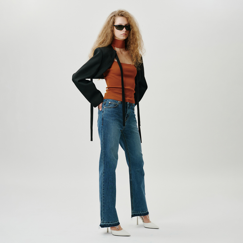 Deep blue semi wide jeans - SW002