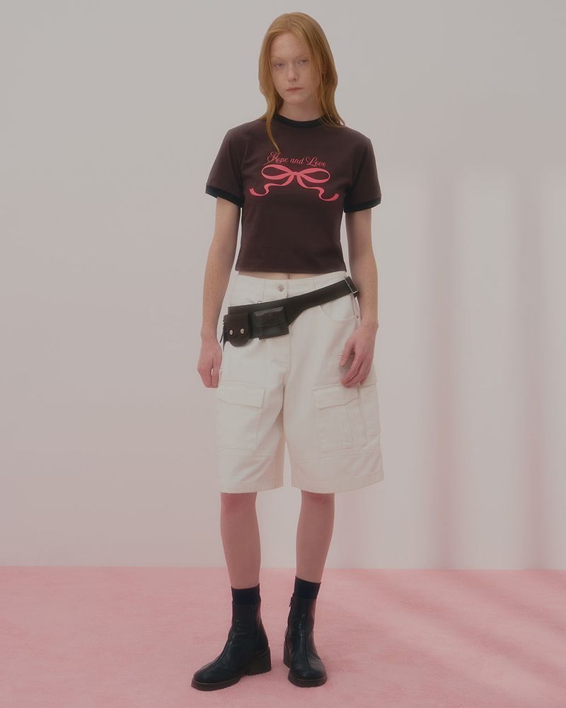LOVE RIBBON RINGER TSHIRT-BROWN