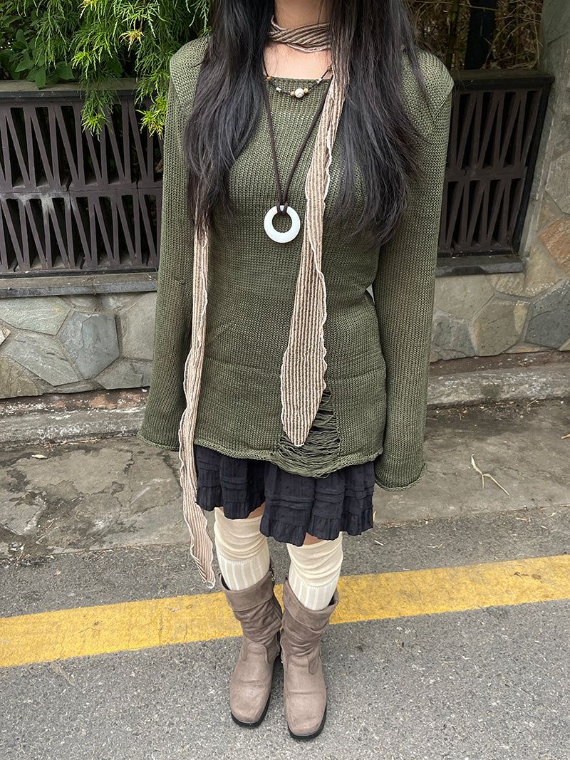 heenytsuki（ヒニツキ）の「Summer Vintage Damage Long Knit（Tops）」