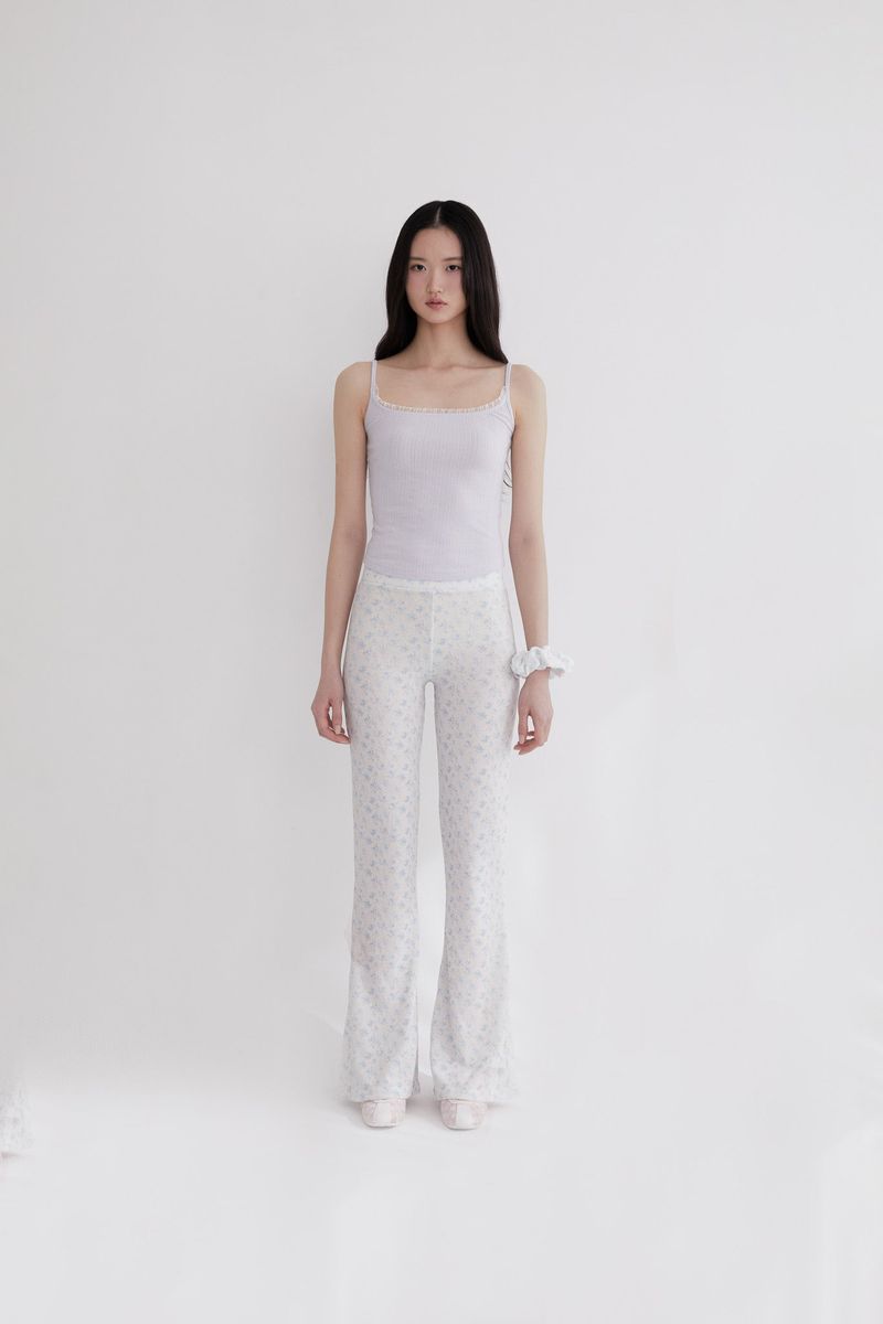Flower Button bootcut pants (BLUE)