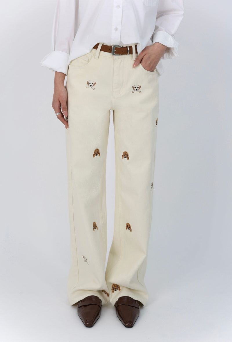 PUPPY EMBROIDERED CREAM DYED STRAIGHT DENIM code 26226