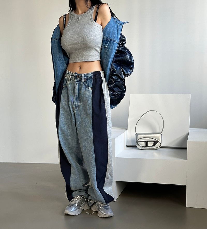 Double-sided reversible denim padded coat