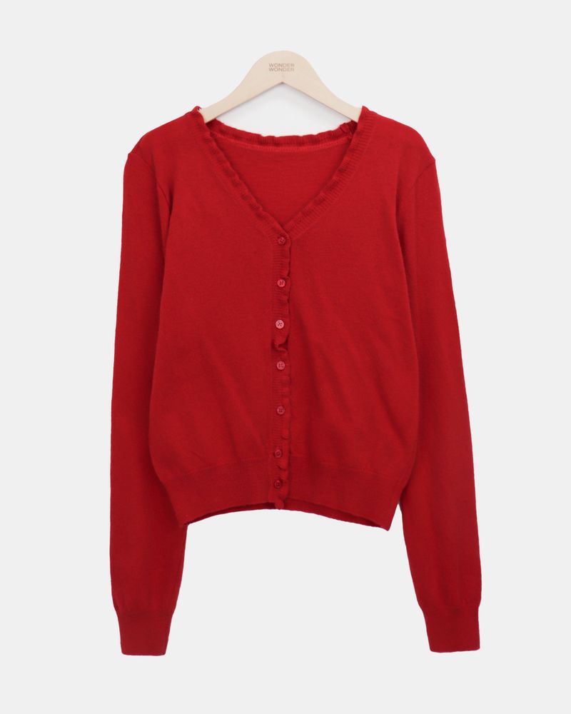 Pering Frill V-Neck Knit Cardigan
