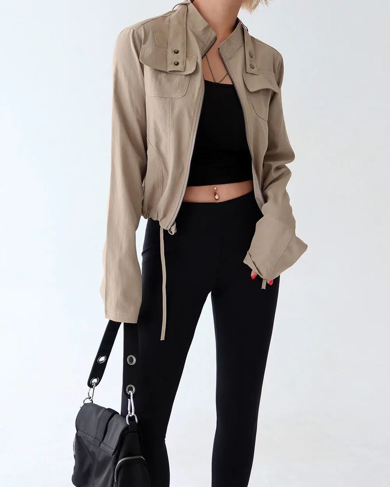Cargo Pocket Slim Fit Zip-Up Jacket