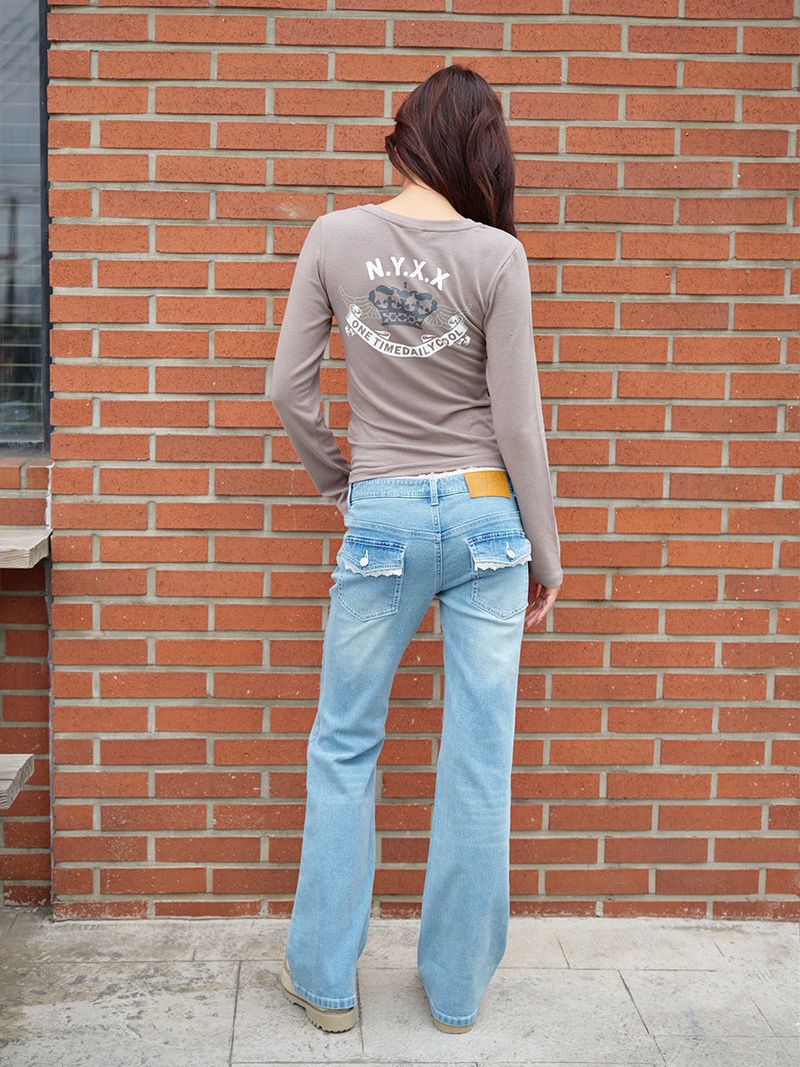 LACE BOOTCUT DENIM PANTS BLUE