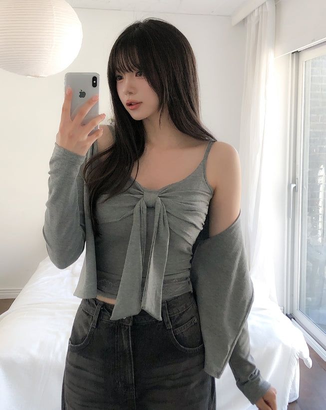 ULAN(ユレン)の「Simone Tie Ribbon Cardigan Set(Tops)」