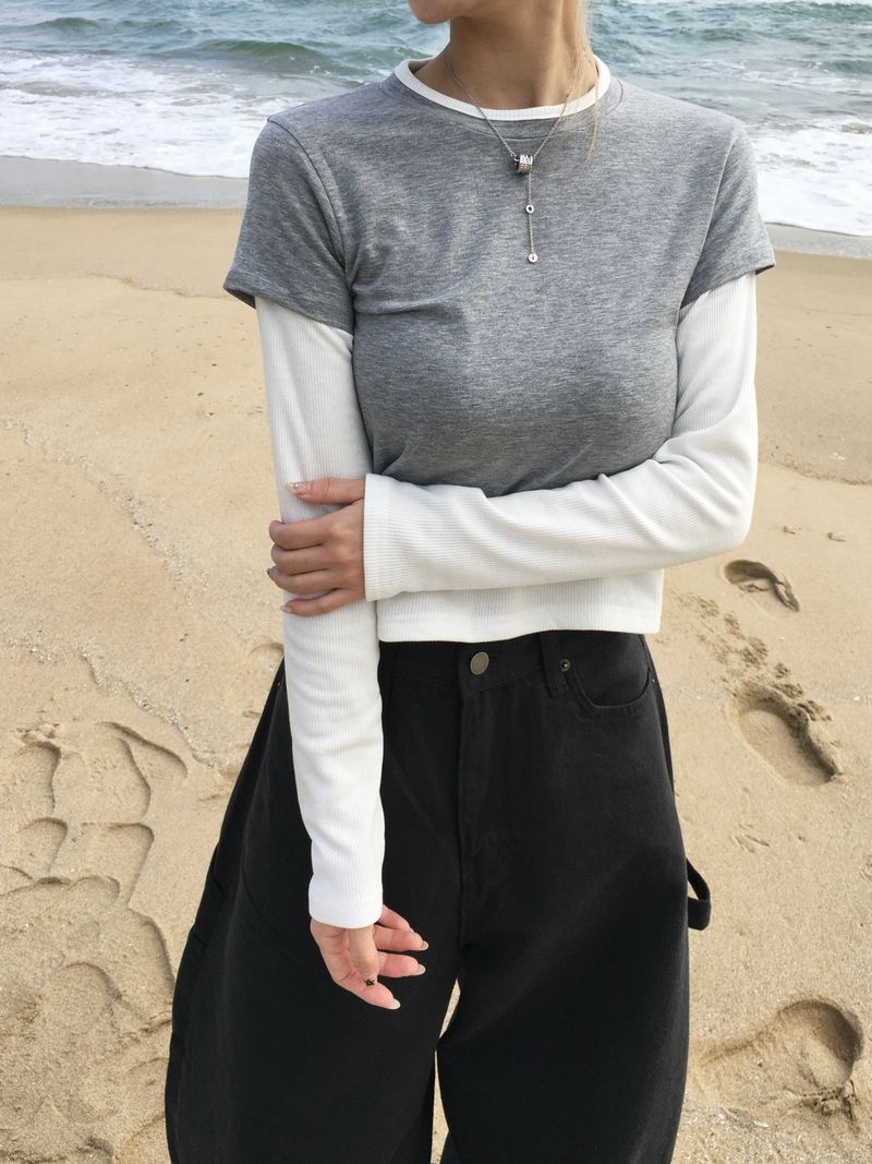 Soft Color Block Layered T-Shirt (3c)
