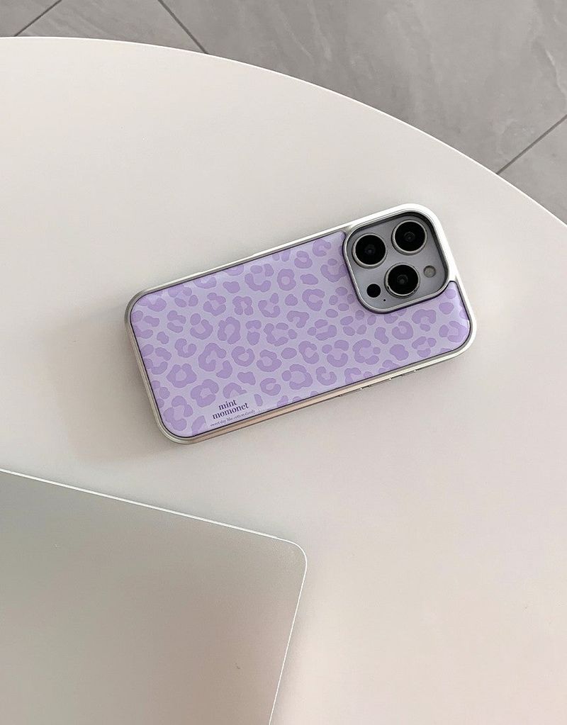 [MADE]ラベンダーレオパード シルバー エポキシ バンパー iPhoneケース