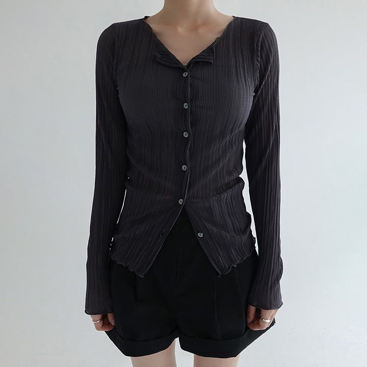 [Revotin] Ribbed Wave Slim Cardigan - 6 Colors
