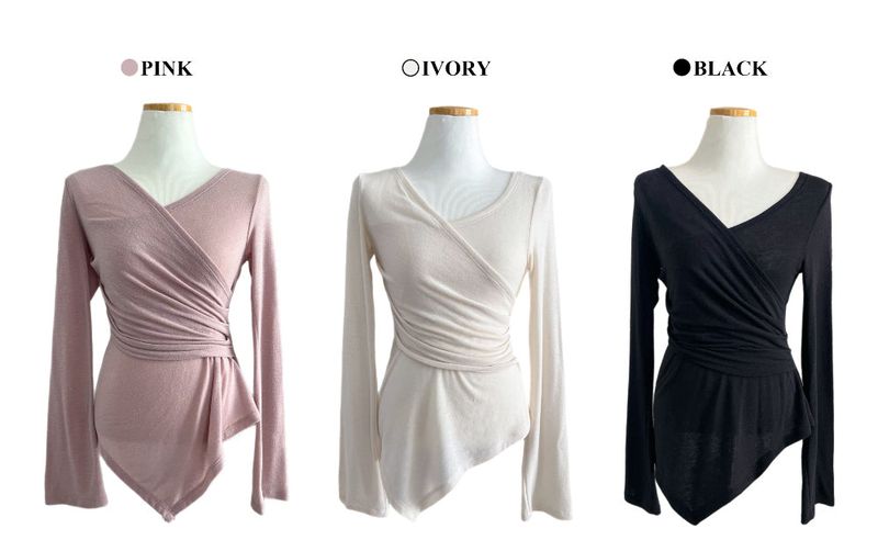 Berre Wrap Shirring Asymmetric Long Sleeve Tee