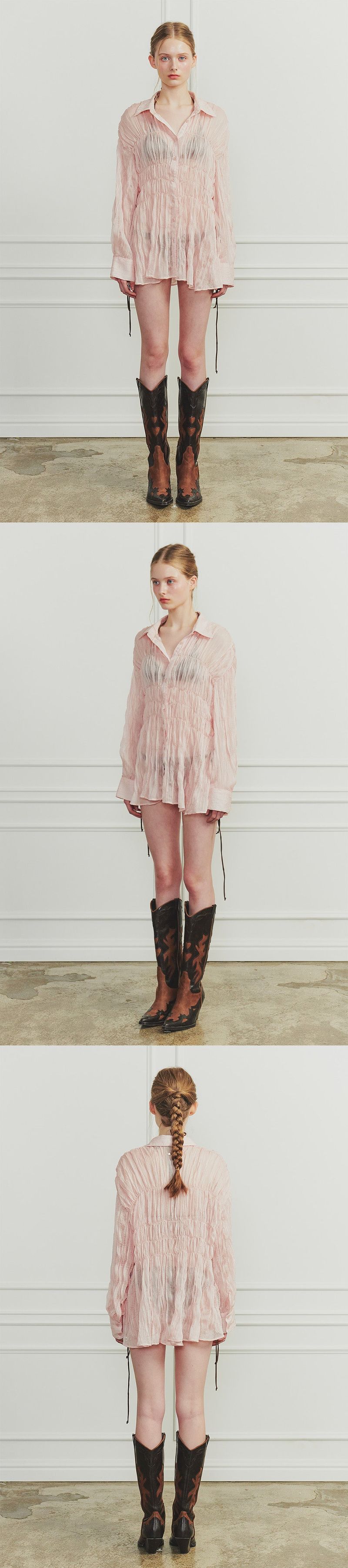 MEMORY SHIRRING SHIRT pink