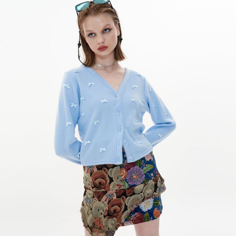 Jacquard Skirt [Blue_Bear+Flower]