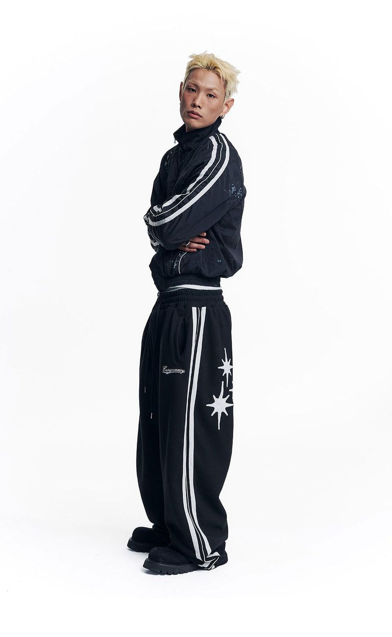 Star Piping Track Balloon Sweat Pants - Black