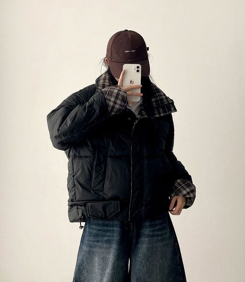 Pomi checkered lining padded jumper