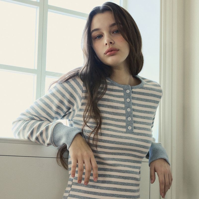 Stripe Ribbed Long Sleeve T-shirt_3Color