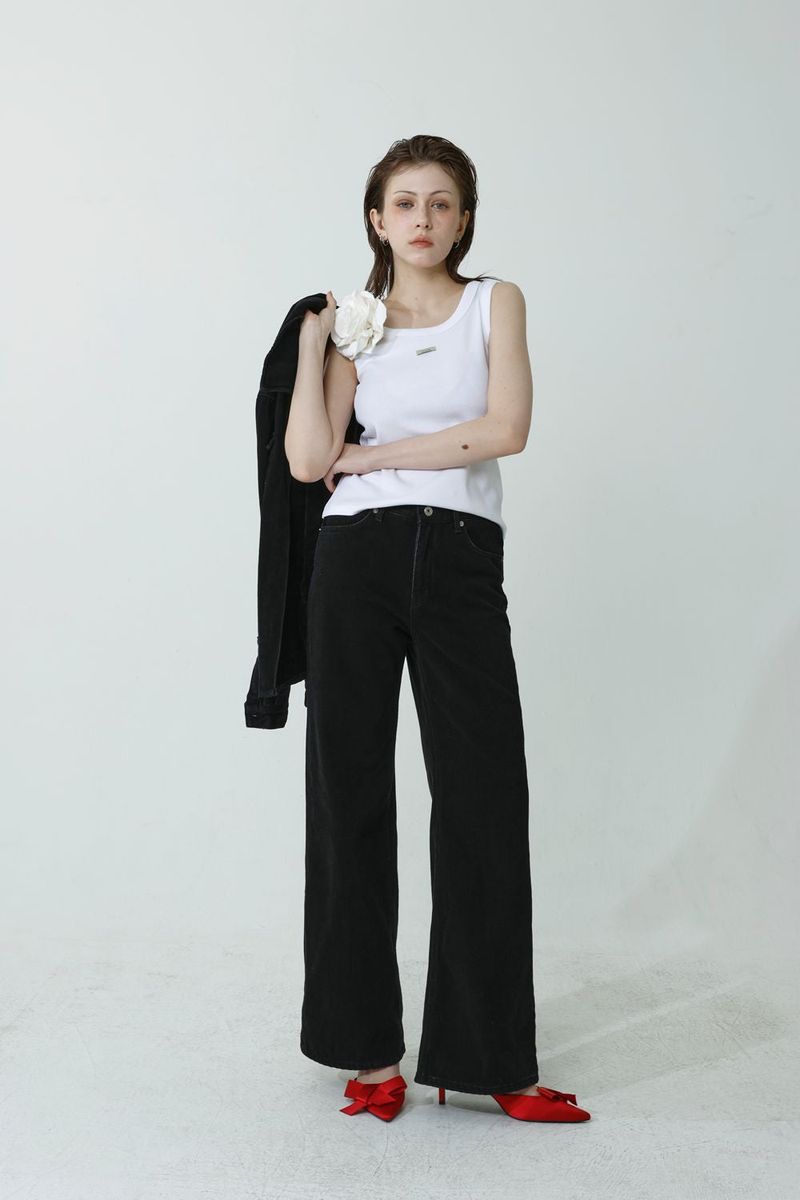 COTTON HEAT-TECH DENIM PANTS_BLACK